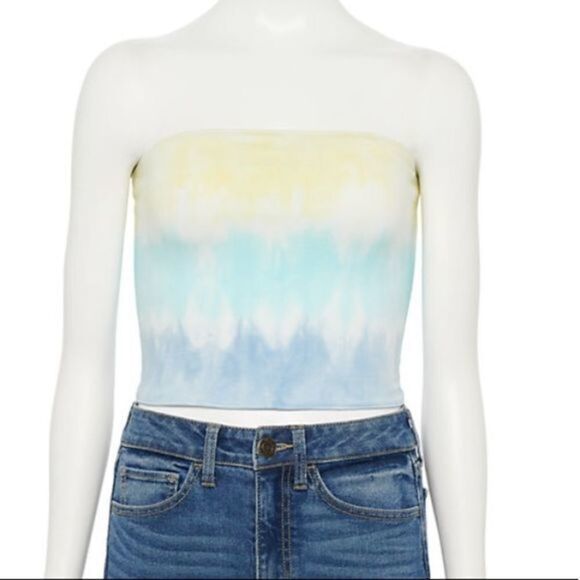 SO bandeau tube top Juniors Large yellow aqua tie‎ dye new with tags - Picture 6 of 10